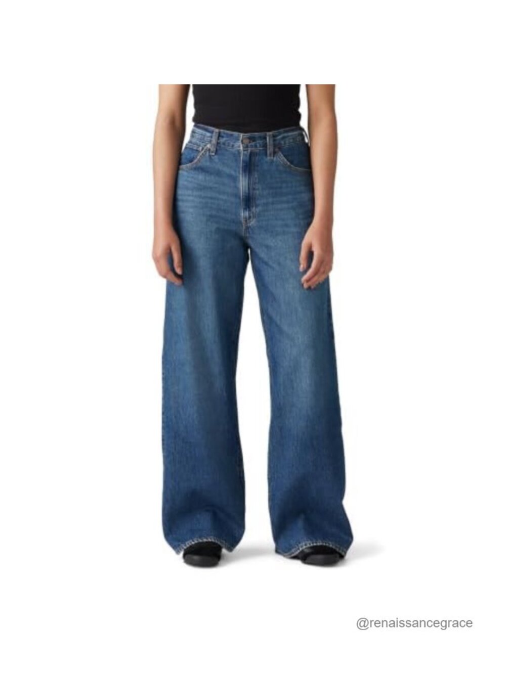 High Rise Baggy Straight Leg Jeans Non-Stretch Denim